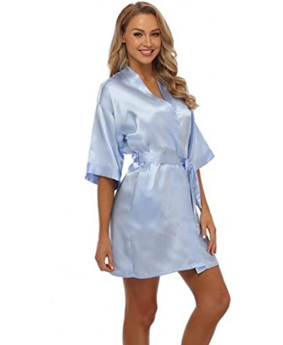 plain Satin Robes hot pink champagne silver Kimono bathrobe Women's Simplicity Pajamas Wedding Party robes short S-XXL $21.36...