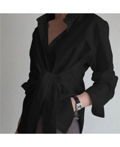 Spring New Women Blouse Turn Down Collar Button Sashes Design Shirts Casual Solid Color Antumn Long Sleeve Female Blouse Tops...