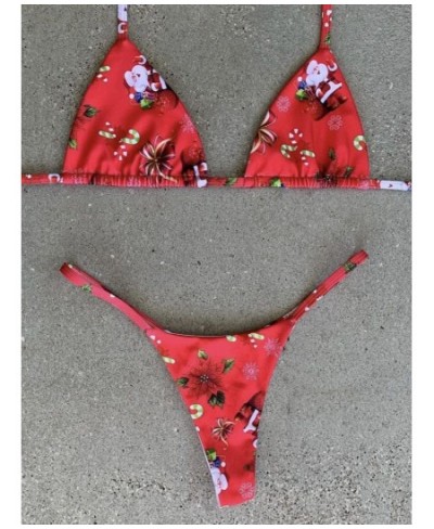 Sexy Bikini 2023 Christmas Print Swimsuit Swimwear String Bikini Set Bathing Suit Women Biquini Thong Bikinis Beachwear $24.3...