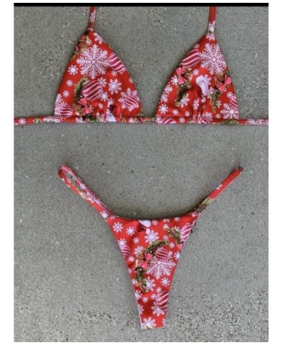 Sexy Bikini 2023 Christmas Print Swimsuit Swimwear String Bikini Set Bathing Suit Women Biquini Thong Bikinis Beachwear $24.3...