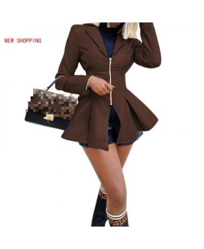 Casual Slim Fit Women Fashion Long Sleeve Notched Lapel Zipper Jackets PU Leather Jacket Turn Down Collar Thin Coat Autumn Ch...