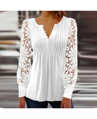 Chic Embroidery Hollow Out Flower Lace Blouse Shirt Sexy Buttoned V Neck Female Shirts Women Elegant Long Sleeve Tops Pullove...