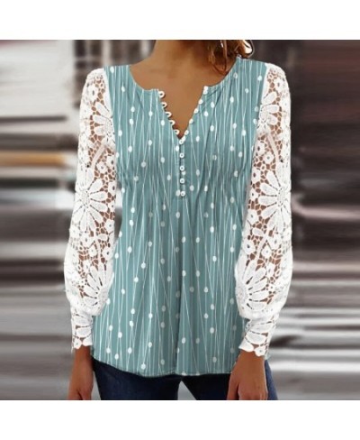 Chic Embroidery Hollow Out Flower Lace Blouse Shirt Sexy Buttoned V Neck Female Shirts Women Elegant Long Sleeve Tops Pullove...