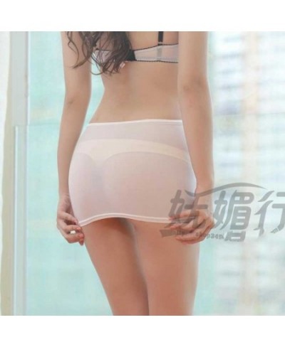 Sexy Women Milk Ice Silk See Through Cute Micro Mini Skirt Transparent Pencil Skirt Night Club Fantasy Erotic Wear Tight Skir...