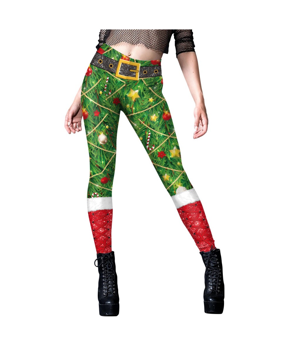 Leggings Women's Christmas Bow Tie Skin Color Stripe Printed Pants Sexy High Waist Ugly Xmas Trousers $24.60 - Bottoms