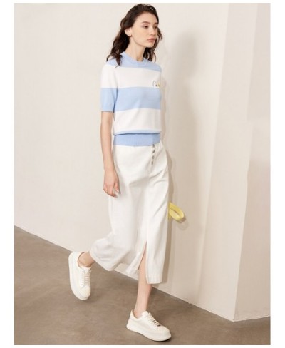 Minimalism 2023 Spring T-shirt for Women New Striped short sleeve Smile Face Loose T-shirts Elegant Summer Tees 12321035 $76....