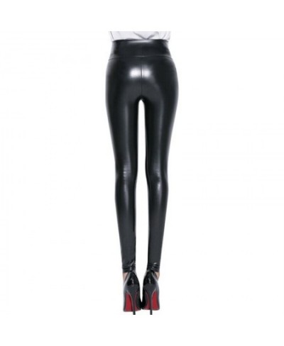 lady spring autumn faux leather leggings women fashion street high waist stretched fitness pants solid simple pencil PU $22.4...