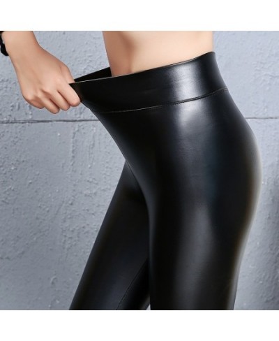 lady spring autumn faux leather leggings women fashion street high waist stretched fitness pants solid simple pencil PU $22.4...