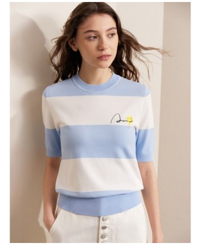 Minimalism 2023 Spring T-shirt for Women New Striped short sleeve Smile Face Loose T-shirts Elegant Summer Tees 12321035 $76....