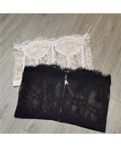 2023 Summer Sexy Backless Cropped Top For Women Chic Fashion Slim Short Lace Tube Top Strapless Zipper Tanks Camisole Female ...