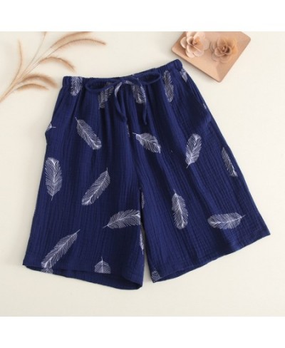 New Summer Couple 100% Cotton Gauze Crepe Shorts Feather Printing Lounge Sleep Shorts Men and Women Bottoms Lounge Pants $24....