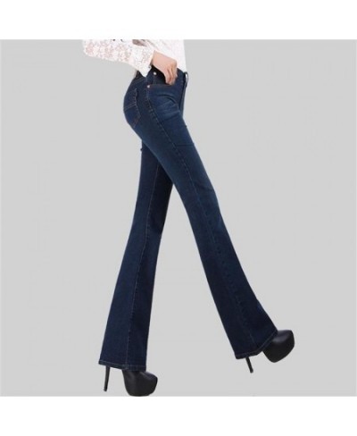 Promotion High Quality Women's Slim Mid Waist Boot Cut Jeans Fashion Bell Bottom Trousers Comfortable Flares Fants Dark Blue ...