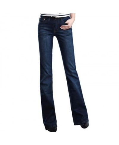 Promotion High Quality Women's Slim Mid Waist Boot Cut Jeans Fashion Bell Bottom Trousers Comfortable Flares Fants Dark Blue ...