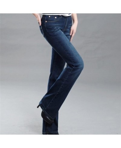 Promotion High Quality Women's Slim Mid Waist Boot Cut Jeans Fashion Bell Bottom Trousers Comfortable Flares Fants Dark Blue ...