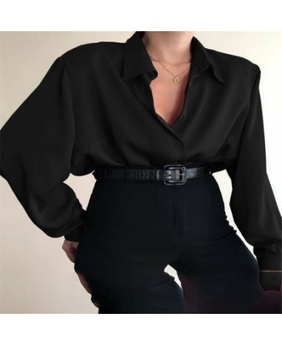 Women Button Blouses Turn Down Collar Shirts Office Lady Long Sleeve Casual Blouse Loose OL Shirt Baggy Tops Red/Wine Red $25...