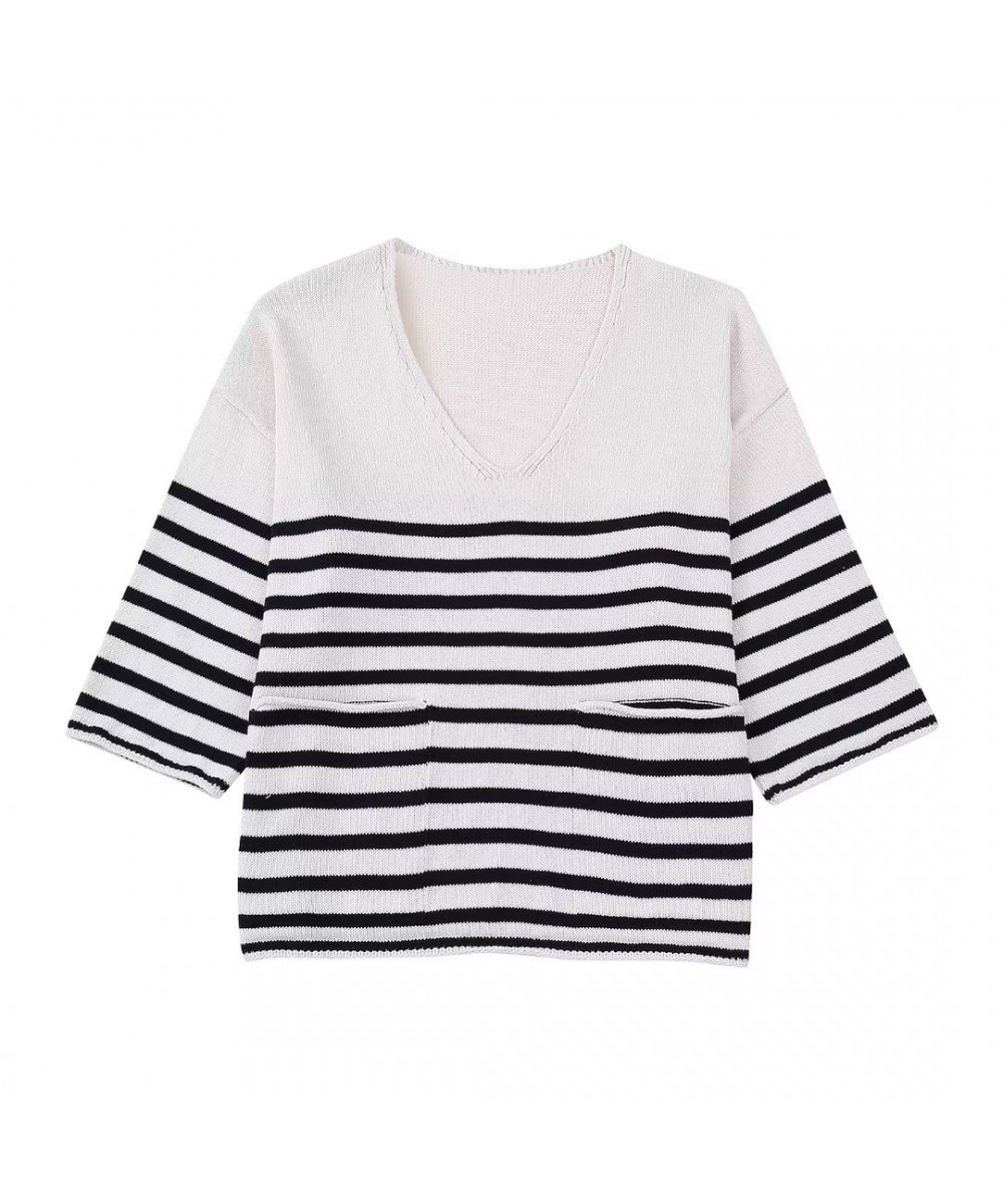 New Elegant Fashion Casual Ladies Comfortable Versatile Long Sleeve Round Neck Striped Top $46.71 - Tops & Tees