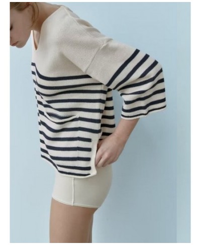 New Elegant Fashion Casual Ladies Comfortable Versatile Long Sleeve Round Neck Striped Top $46.71 - Tops & Tees