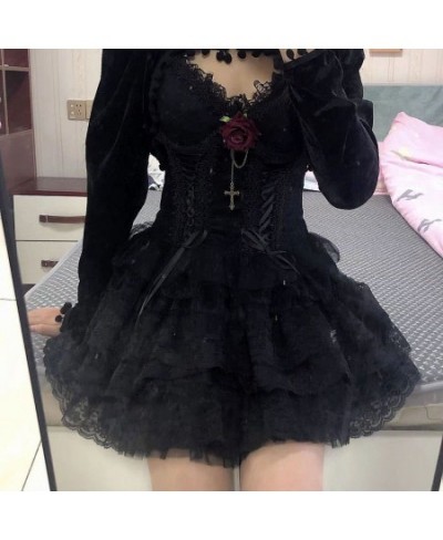 Elastic Gothic Lace Tutu Skirt Women Black Mesh Detail Petticoat Sexy Mini Tulle Skirts Party Club Wear Dancer $34.38 - Skirts