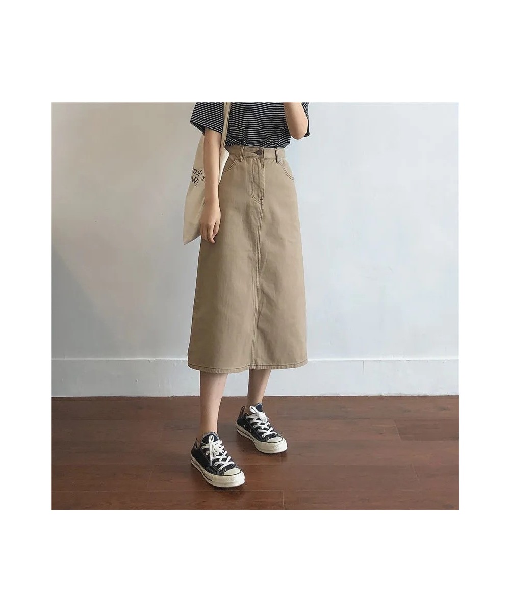 Demin Skirt Women Skirts 4XL Midi Long Jeans Skirt A Line Brown Vintage Korean Fashion Mujer Faldas Summer Clothes New $38.75...