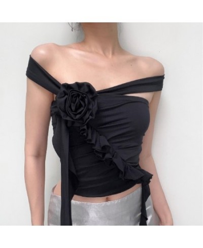 Y2K Strapless Ruffles Tube Tank Top Sexy Solid Flower Bandage Backless Crop Tops Women Streetwear Cute Vintage Camisole $22.8...