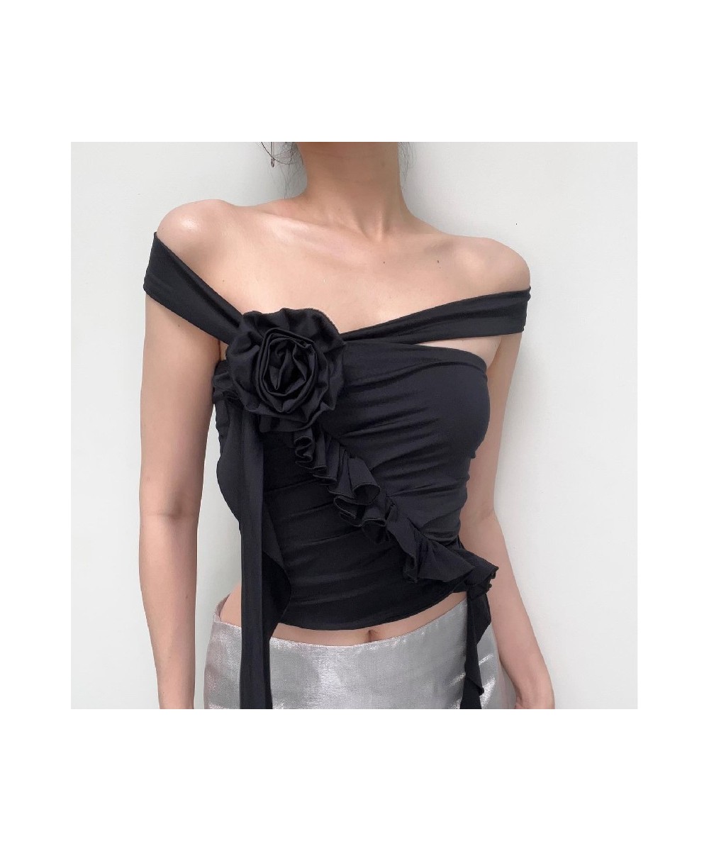 Y2K Strapless Ruffles Tube Tank Top Sexy Solid Flower Bandage Backless Crop Tops Women Streetwear Cute Vintage Camisole $22.8...