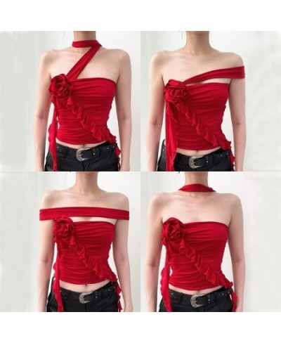 Y2K Strapless Ruffles Tube Tank Top Sexy Solid Flower Bandage Backless Crop Tops Women Streetwear Cute Vintage Camisole $22.8...