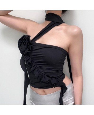 Y2K Strapless Ruffles Tube Tank Top Sexy Solid Flower Bandage Backless Crop Tops Women Streetwear Cute Vintage Camisole $22.8...