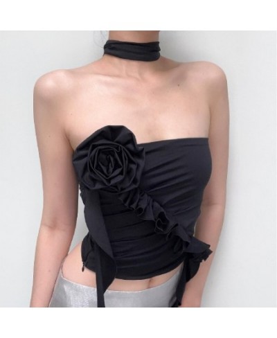 Y2K Strapless Ruffles Tube Tank Top Sexy Solid Flower Bandage Backless Crop Tops Women Streetwear Cute Vintage Camisole $22.8...