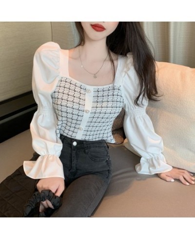 Woman Sweaters Femme Chandails Women's Knitwear Square Collar Puff Sleeve Autumn 2023 Top Pull Hiver $20.72 - Sweaters