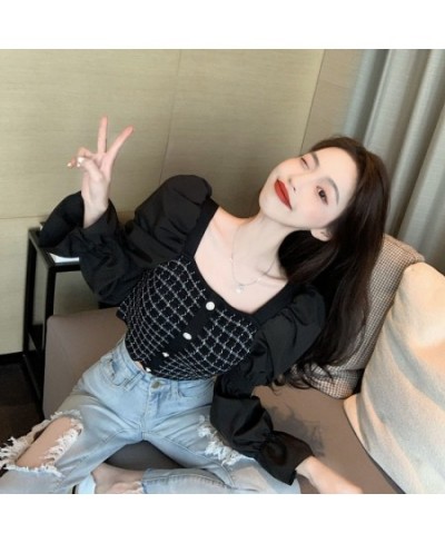 Woman Sweaters Femme Chandails Women's Knitwear Square Collar Puff Sleeve Autumn 2023 Top Pull Hiver $20.72 - Sweaters