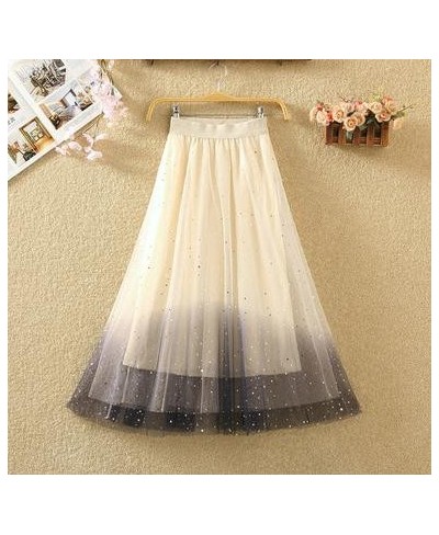 Summer Autumn Women Midi Long Star Sequined Skirt A-Line Lace Skirts Female Elastic High Waist Ball Gown Skirt SE668 $34.48 -...