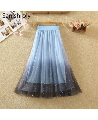 Summer Autumn Women Midi Long Star Sequined Skirt A-Line Lace Skirts Female Elastic High Waist Ball Gown Skirt SE668 $34.48 -...