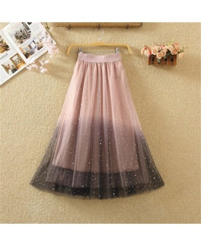 Summer Autumn Women Midi Long Star Sequined Skirt A-Line Lace Skirts Female Elastic High Waist Ball Gown Skirt SE668 $34.48 -...