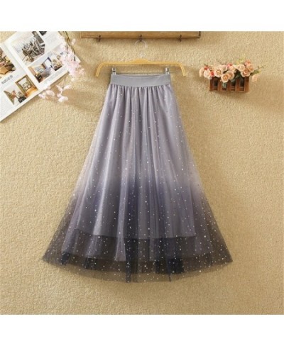 Summer Autumn Women Midi Long Star Sequined Skirt A-Line Lace Skirts Female Elastic High Waist Ball Gown Skirt SE668 $34.48 -...