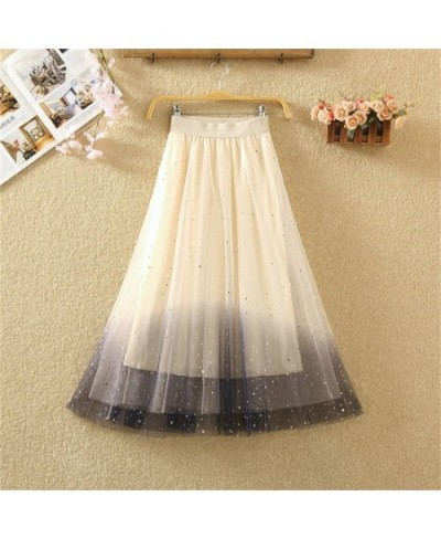 Summer Autumn Women Midi Long Star Sequined Skirt A-Line Lace Skirts Female Elastic High Waist Ball Gown Skirt SE668 $34.48 -...