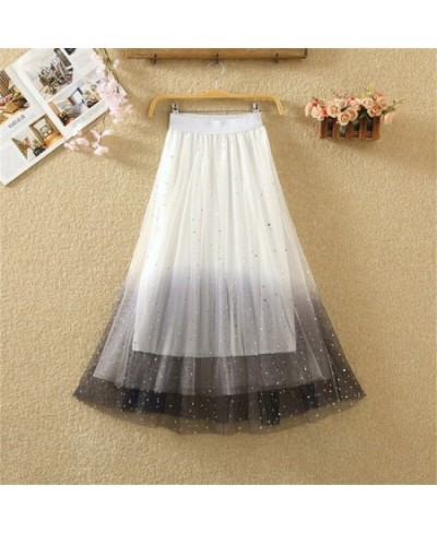 Summer Autumn Women Midi Long Star Sequined Skirt A-Line Lace Skirts Female Elastic High Waist Ball Gown Skirt SE668 $34.48 -...