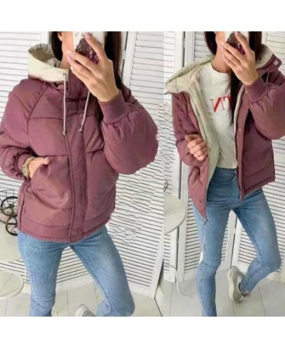 Winter Jacket Ladies Fashion Casual Hooded Bubble Jacket Patchwork Temperament Elegant Slim Fit Short Parka Mujer Women $71.2...