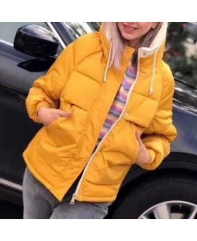 Winter Jacket Ladies Fashion Casual Hooded Bubble Jacket Patchwork Temperament Elegant Slim Fit Short Parka Mujer Women $71.2...