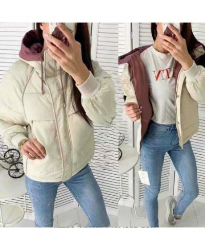 Winter Jacket Ladies Fashion Casual Hooded Bubble Jacket Patchwork Temperament Elegant Slim Fit Short Parka Mujer Women $71.2...