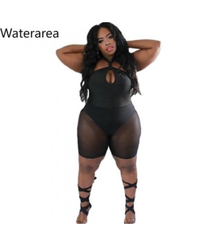 Plus Size Mesh Perspective Women's Clothing Sexy Halter Backless Short+Short Pants Suit Casual Sporty Two Piece Set $36.62 - ...