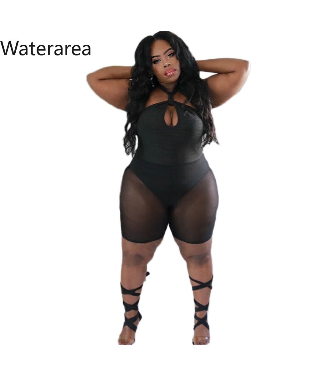 Plus Size Mesh Perspective Women's Clothing Sexy Halter Backless Short+Short Pants Suit Casual Sporty Two Piece Set $36.62 - ...