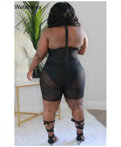 Plus Size Mesh Perspective Women's Clothing Sexy Halter Backless Short+Short Pants Suit Casual Sporty Two Piece Set $36.62 - ...