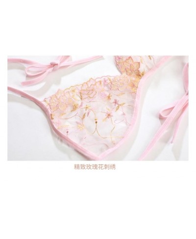 New Women's Lace Embroidered Underwear Wire Free Bra And Panty Set Thin Mesh See-Through Sexy Erotic Lingerie Thong Suit $13....