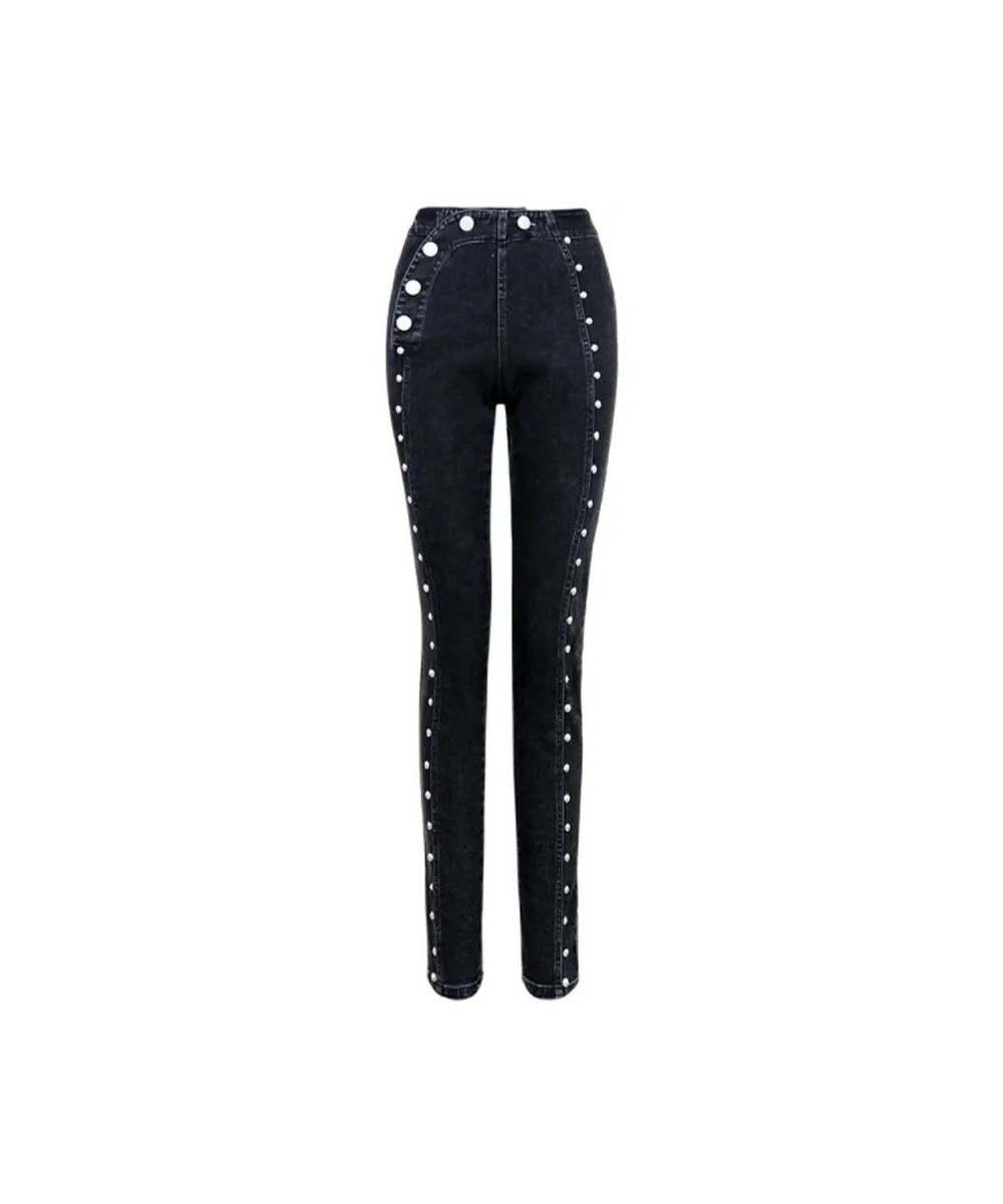 Streetwear slim women High Waist Jeans stretch Elastic denim pencil pants female side stripe rivet skinny pants Pencil Trouse...