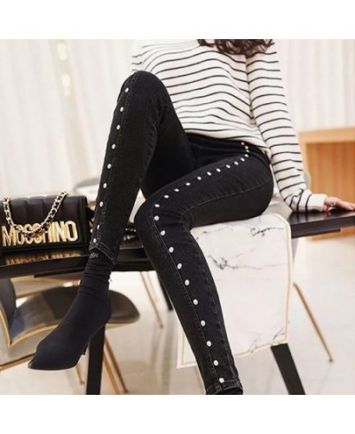 Streetwear slim women High Waist Jeans stretch Elastic denim pencil pants female side stripe rivet skinny pants Pencil Trouse...