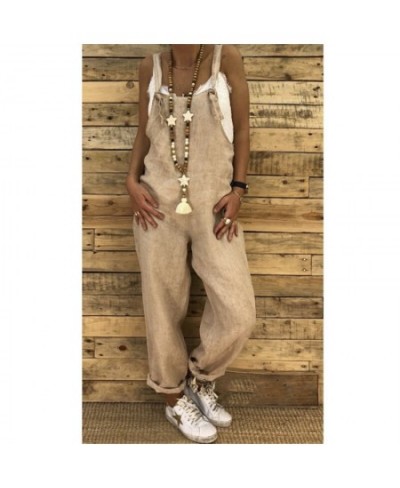 Summer Casual Women Jumpsuit Loose Cotton and Linen Baggy Trousers Jumpsuits Lady Sleeveless Strap Rompers with Pockets Solid...