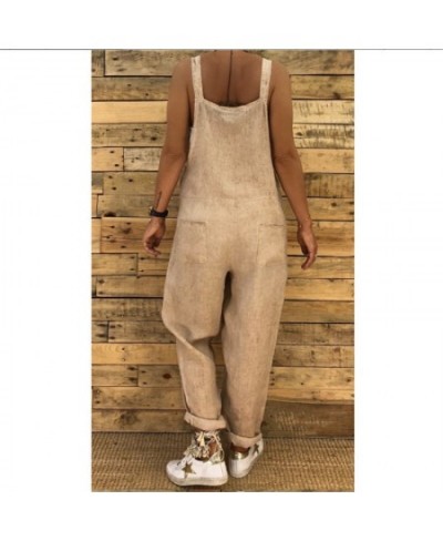 Summer Casual Women Jumpsuit Loose Cotton and Linen Baggy Trousers Jumpsuits Lady Sleeveless Strap Rompers with Pockets Solid...