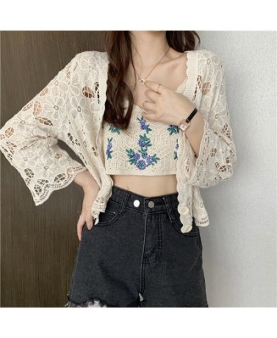 Shrugs Women Design Hollow Out Elegant Thin Sun Shading Button Up Cardigans Fashion Long Sleeve Bolero Mujer Shawl Cape $25.9...