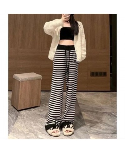 Y2k Korean Loose Elastic High Waist Streetwear Harajuku Knitted Pants Baggy Striped Print Vintage Gothic Straight Knit Trouse...