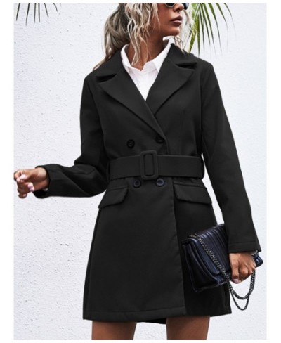 Woman Winter 2022 Fashion Solid Color Double Breasted Belt Temperament Trench Coat for Women Clothing Overcoat Female Tops $5...